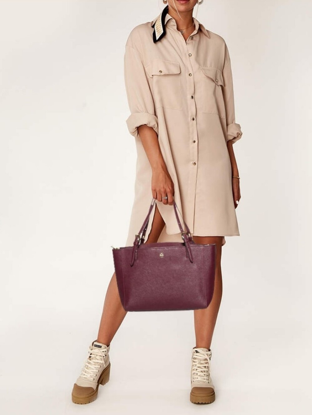 Tory Burch Burgundy Leather Medium York Buckle Tote